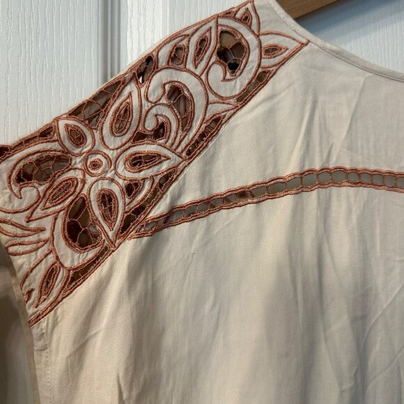 Free People | Ayu XS Boho Hippie Nude Short Sleeve Oversized Tunic Dress Open - Picture 5 of 15